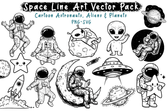 Download Space Line Art Vector Pack–Cartoon PNG - Vector Collection